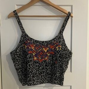 Xhilaration Black Crop Top with Colorful Embroidery